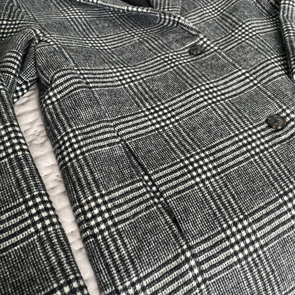 Oak + Fort Black and White Wool Blend Plaid Coat XS - Picture 5 of 14